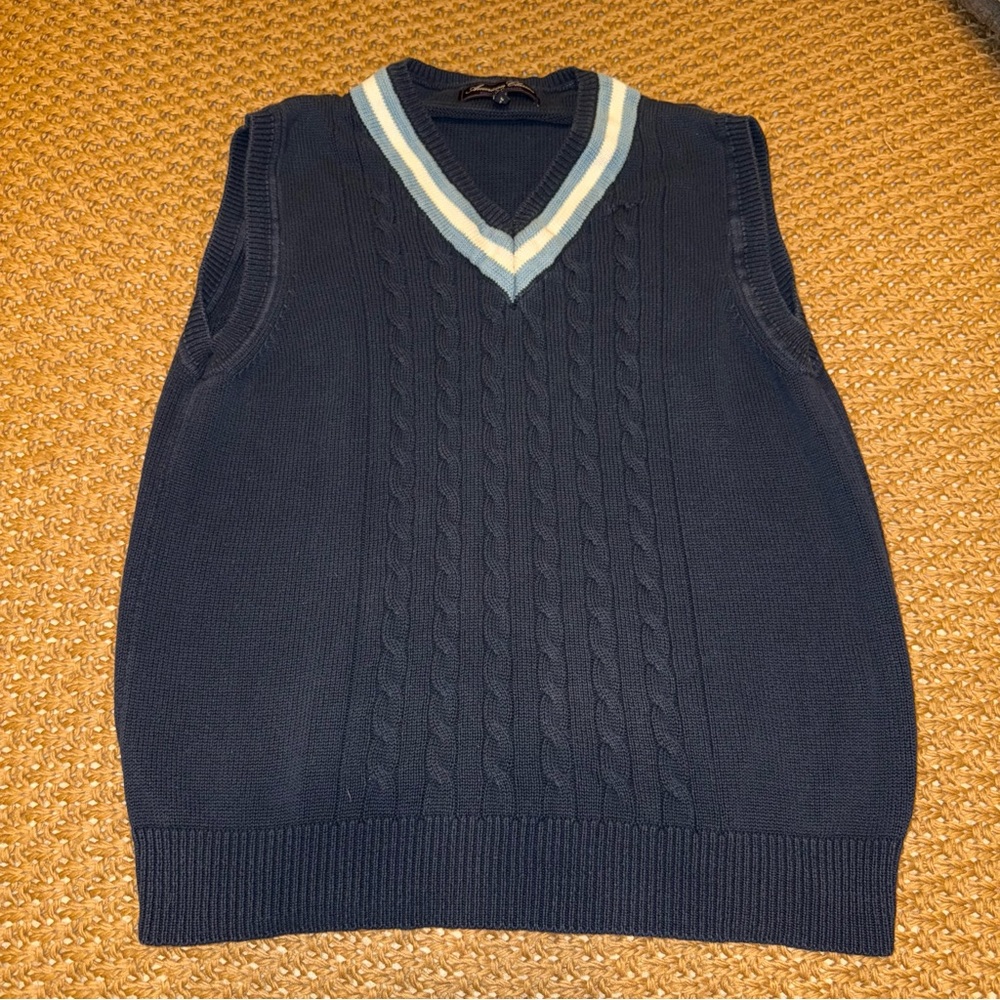 Navy Blue Cable Knit Men’s Sweater Vest - American Classics (Medium 38/40)
